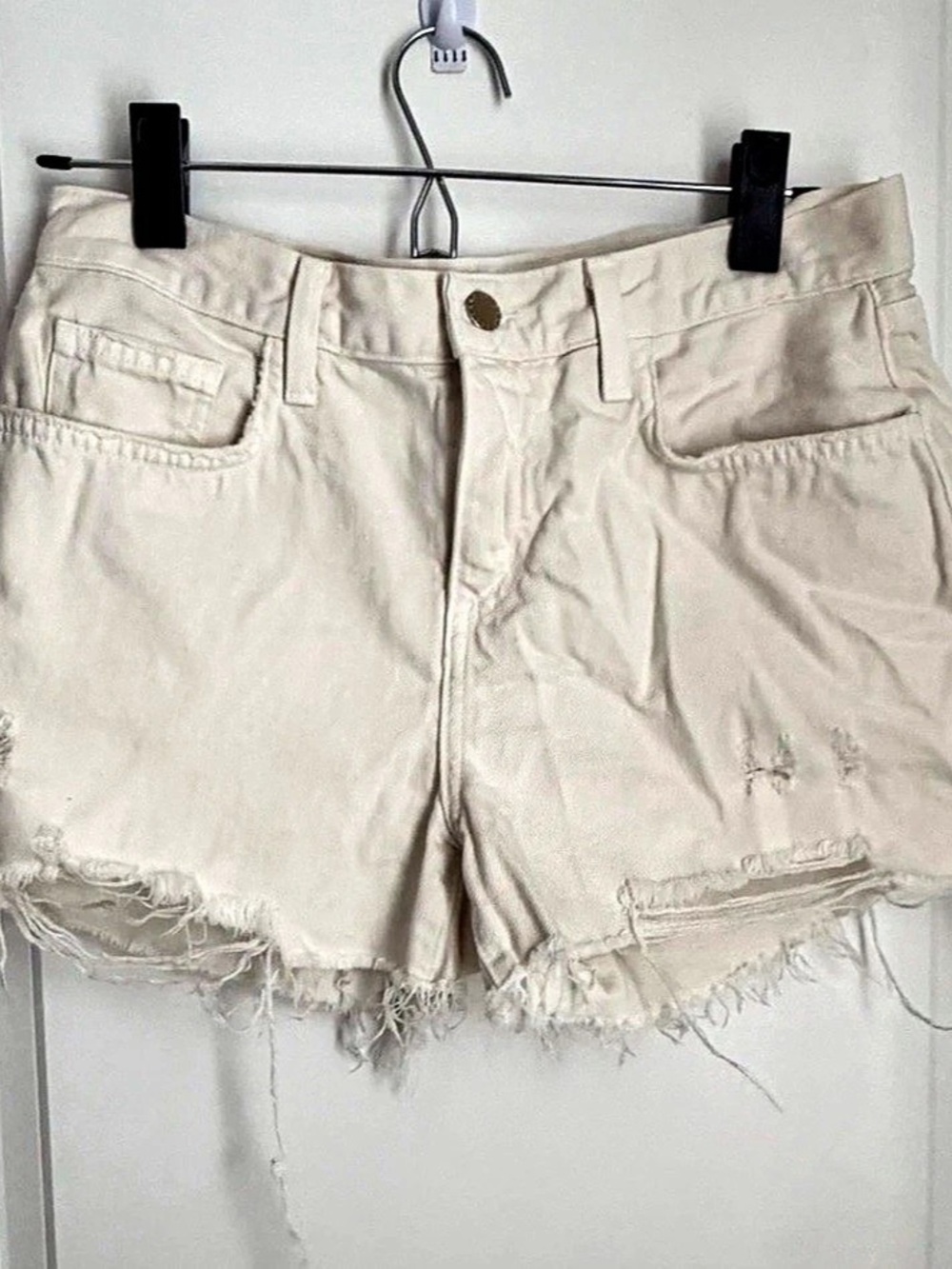 L'AGENCE Beck Raw-Hem Jean Short Women's Distressed Denim Shorts in White Waist